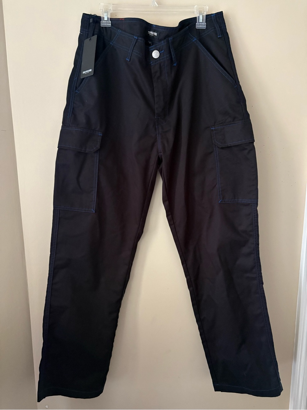 True Religion Black Cargo Pants with Blue Stitching Sz. 36 New